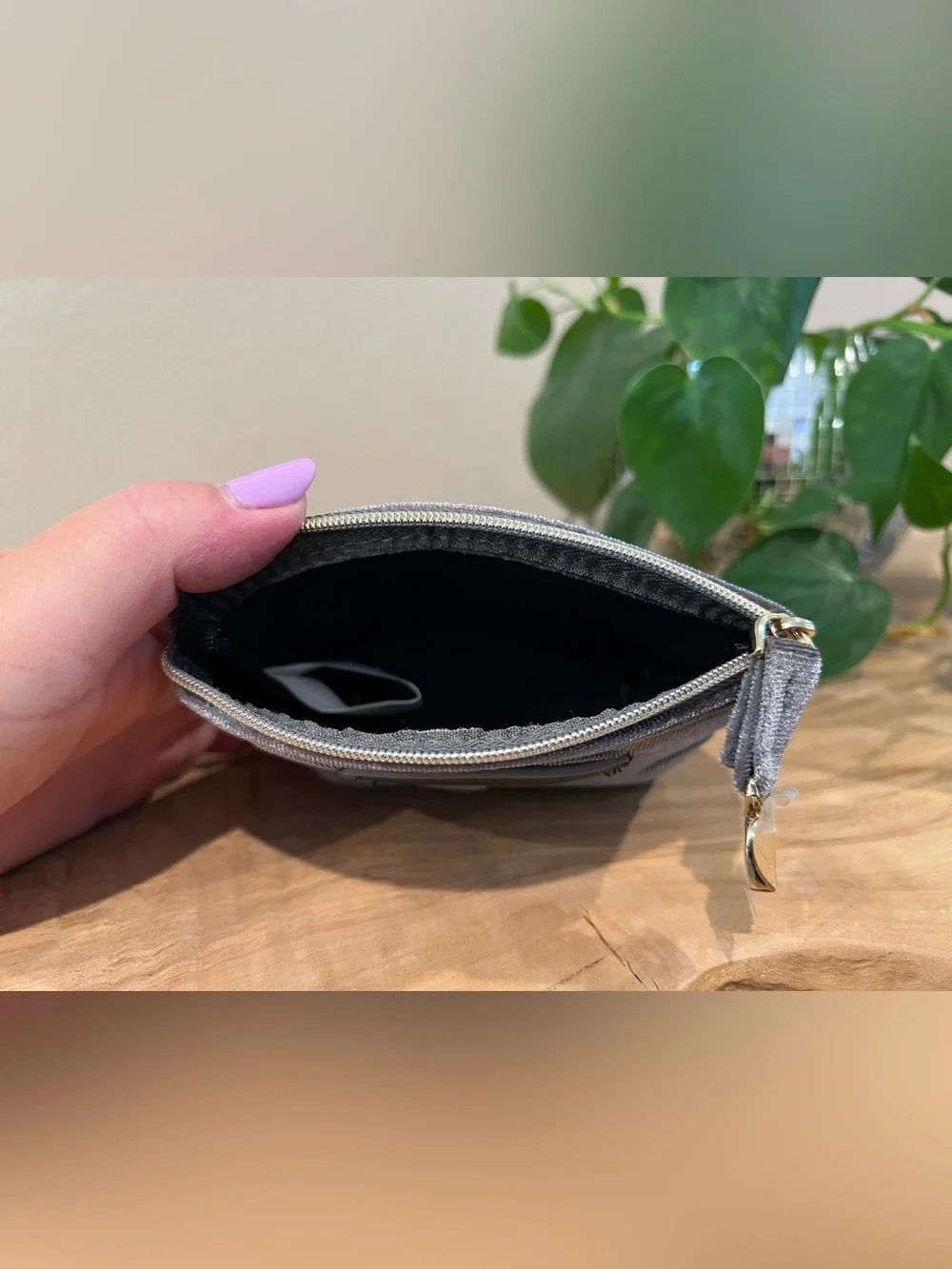 Kate Spade Gray Velvet Polka Dot Coin Purse